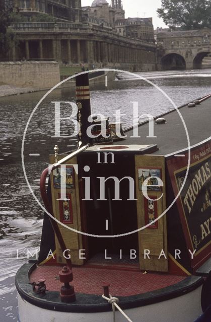 Narrowboat close to Pulteney Weir, Bath 1974