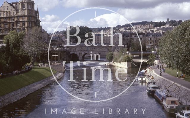 View of Pulteney Bridge from North Parade Bridge, Bath 1974