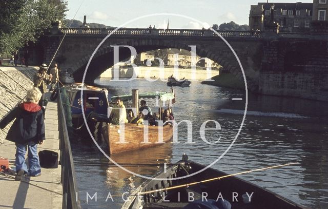 Steam boat Vixen on the River Avon close to Pulteney Weir, Bath 1974