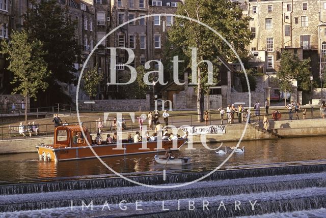 Pleasure boats above Pulteney Weir, Bath 1975