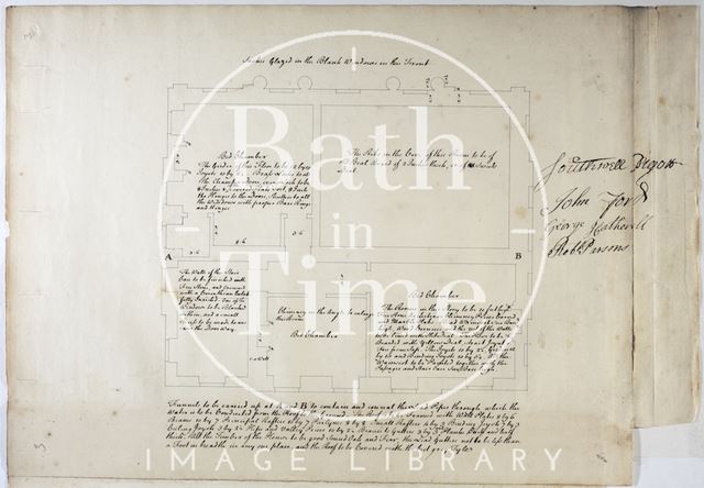 Plan and room specification for the first floor of Titan Barrow, Bathford c.1748