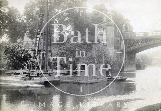 Engineering work on the River Avon by Cleveland Bridge, Bath c.1890