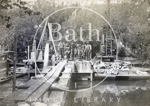 Engineering work on the River Avon by Cleveland Bridge, Bath c.1890