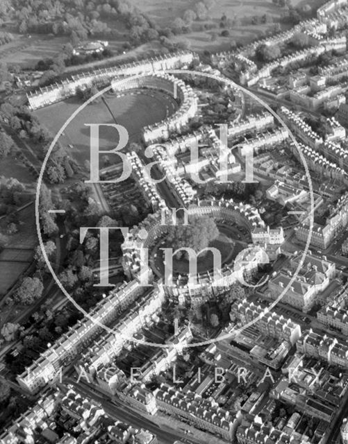 Aerial view of Royal Crescent, Circus and Gay Street, Bath c.1980