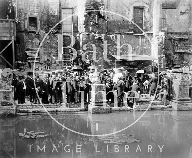 A formal gathering at the newly excavated Roman Baths, Bath c.1880 - detail