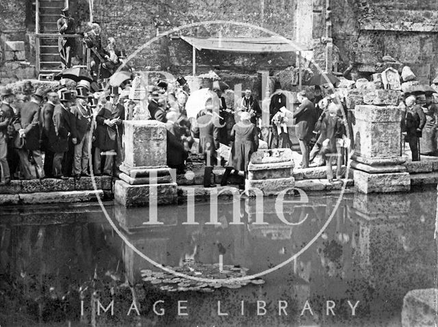 A formal gathering at the newly excavated Roman Baths, Bath c.1880 - detail