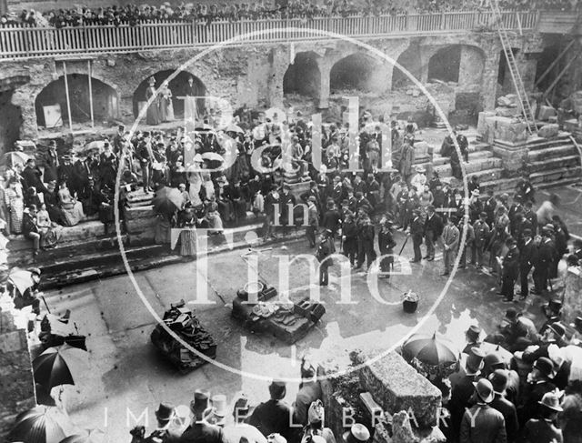 A formal occasion at the Roman Great Bath, Bath c.1880