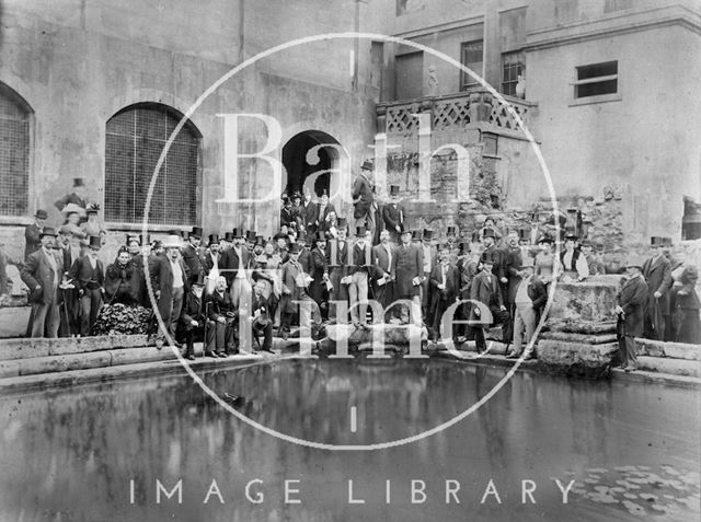 A formal gathering at the newly excavated Roman Baths, Bath c.1880 - detail