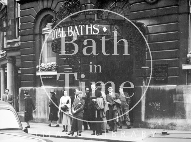 A group of people outside the New Royal Baths, Bath c.1940