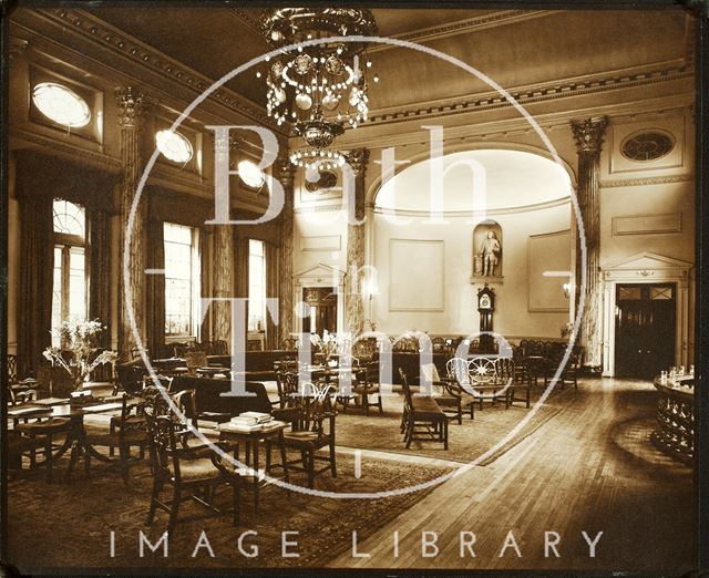 Interior of the Grand Pump Room looking towards the doorway in the northeast corner, Bath c.1900-1910?