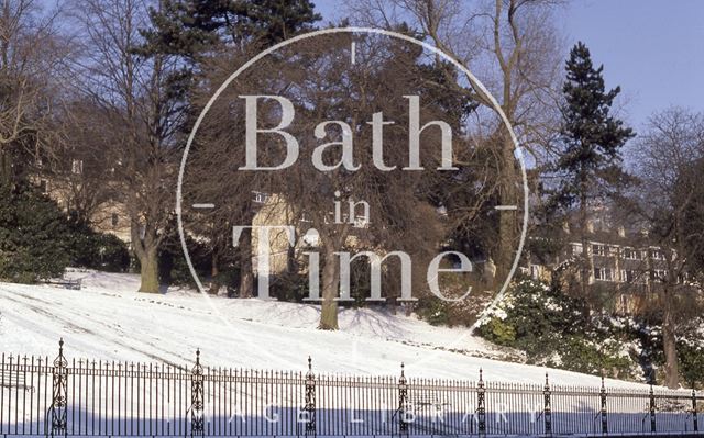 Hedgemead Park in snow, Bath 1979