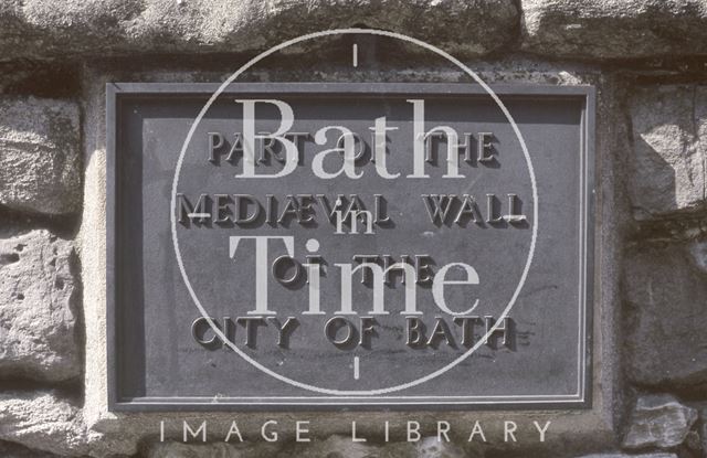 Plaque on the City Wall, Upper Borough Walls, plaque, Bath 1979