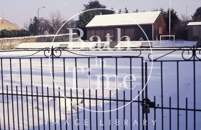 Snow scene on the bowling green, Sydney Gardens, Bath 1991