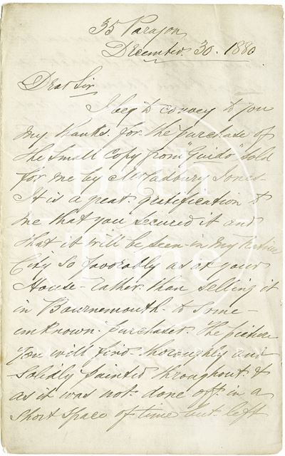 Manuscript letter from Frederick Fortt, Bath 1880