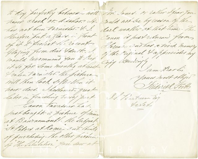 Manuscript letter from Frederick Fortt, Bath 1880