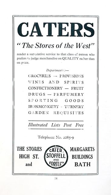 Advertisement for Caters, The Stores of the West, Bath c.1930