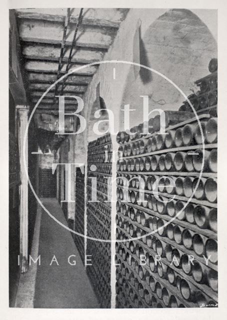 Part of the wine cellar in the basement of Cater, Stoffell and Fortt, High Street, Bath c.1920