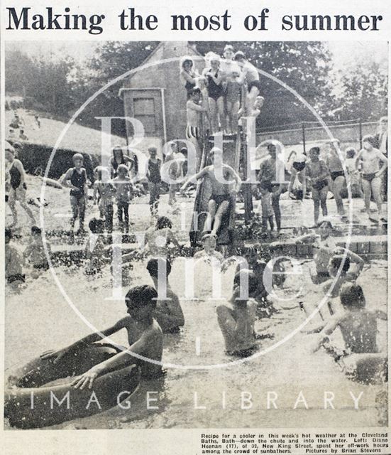 People enjoying the hot weather at Cleveland Baths, Bath 1965