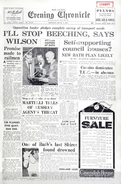 Front page of the Bath & Wilts. Evening Chronicle 1963