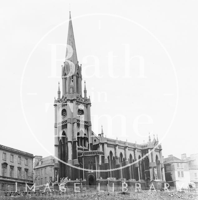 St. Michael's Church revealed from clearance of buildings on Northgate Street opposite, Bath 1971