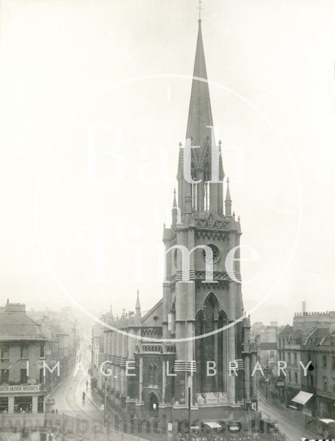 St. Michael's Church exterior showing tower, Bath 1923