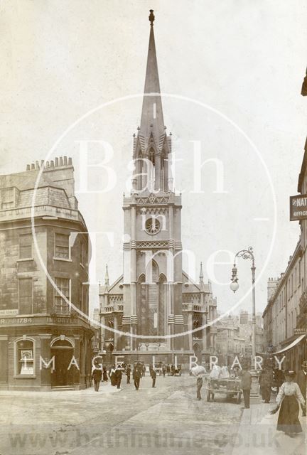 St. Michael's Church exterior showing tower, Bath c.1900