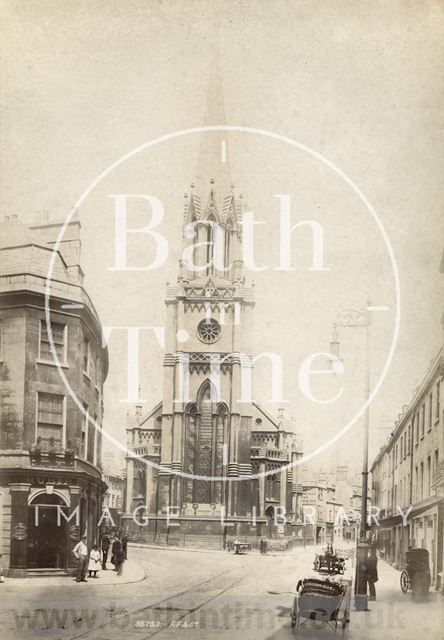 St. Michael's Church exterior showing tower, Bath 1895