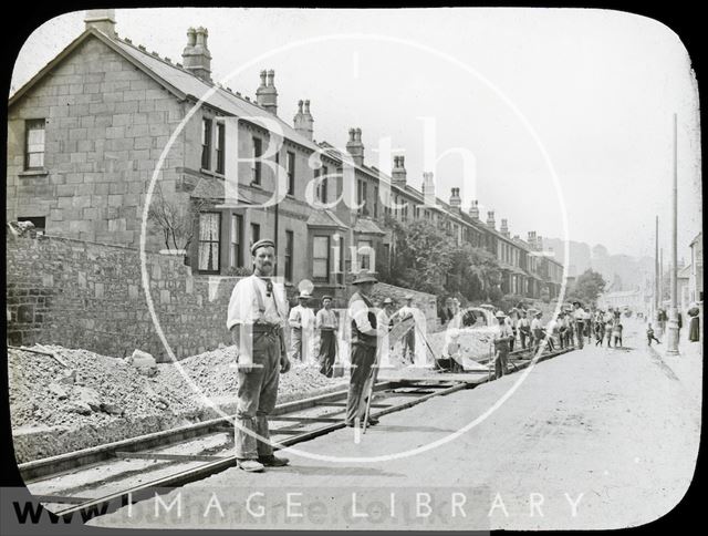 Tram track laying in Lower Bristol Road, Vernon Terrace, Twerton 1903