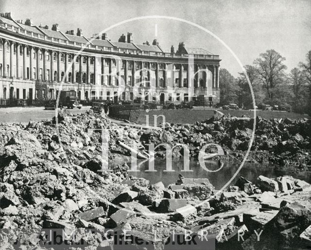 Wartime bomb damage outside Royal Crescent, Bath 1942