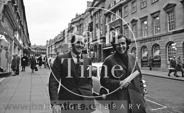 Paul Pritchard and Michael Mollet walking down Milsom Street, Bath 1972