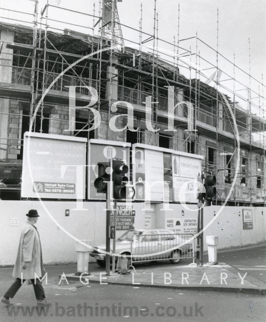 The new Plummer Roddis Building under construction, New Bond Street, Bath 1981