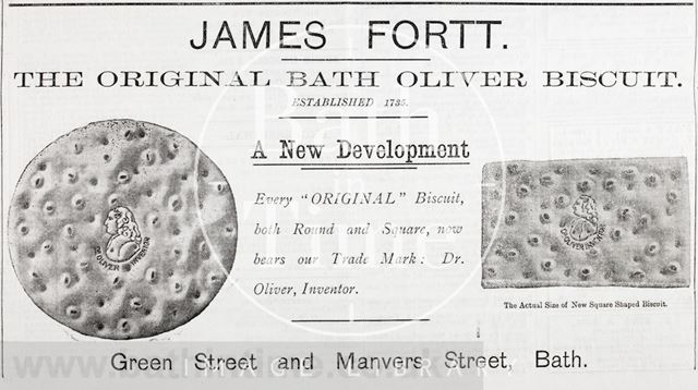 Advertisement for James Fortt, the Original Bath Oliver Biscuit 1909