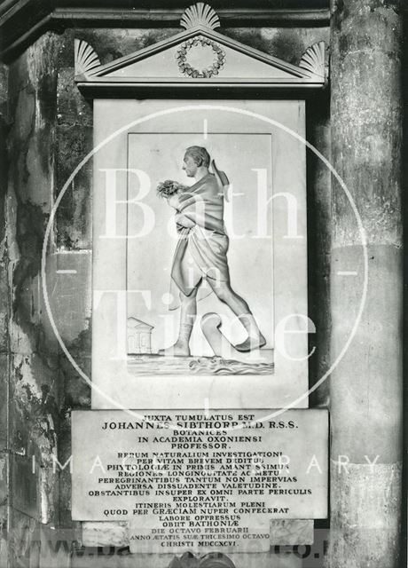 Monument to Johannes Sibthorp, Bath abbey c.1950