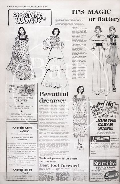 Fashion feature including Laura Ashley in Bath 1972