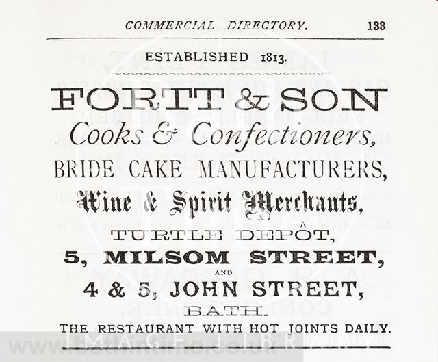 Advertisement in Bath Directory for Fortt & Son 1888