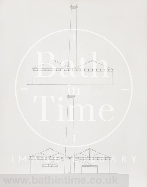 Line drawing of elevation, Bath Gasworks c.1860