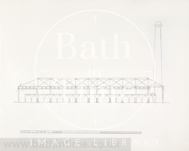 Line drawing of elevation, Bath Gasworks c.1860