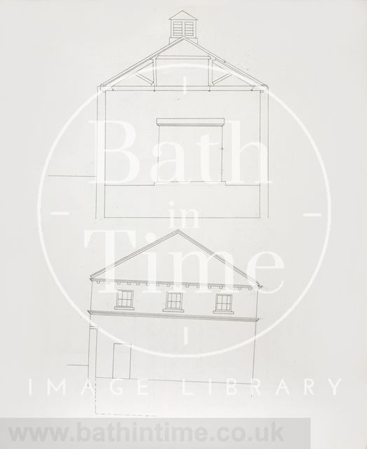 Line drawing of elevation and section, Bath Gasworks c.1860