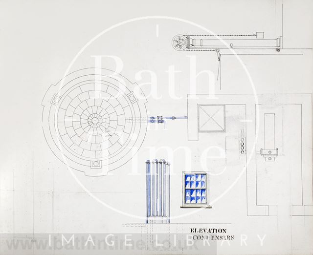 Coloured drawing of elevation of condensers, Bath Gasworks c.1860