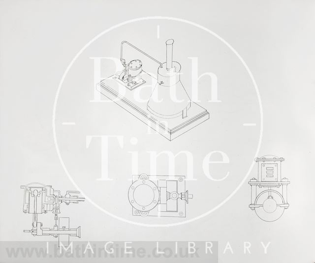 Line drawings possibly of components of model horizontal engine, Bath Gasworks c.1860