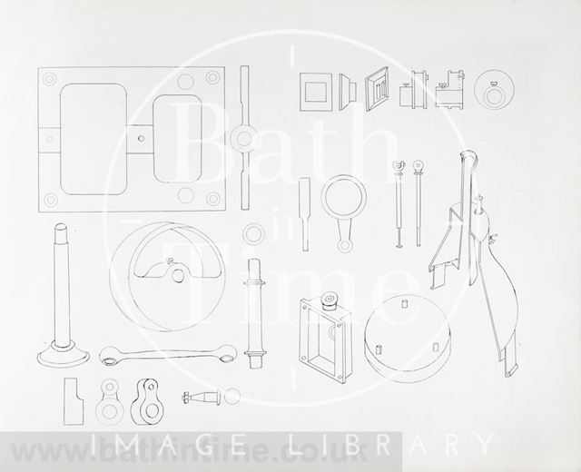 Line drawings possibly of components of model horizontal engine, Bath Gasworks c.1860