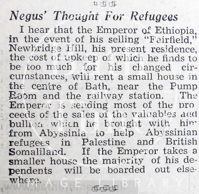 Negus' thought for refugees 1937