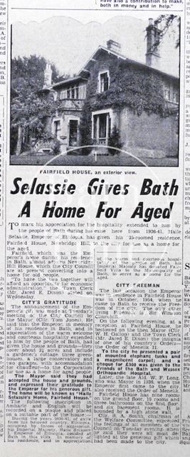 Haile Selassie gives Bath a home for the aged 1958