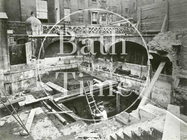 Emerging from below the Queen's Bath, Bath 1878