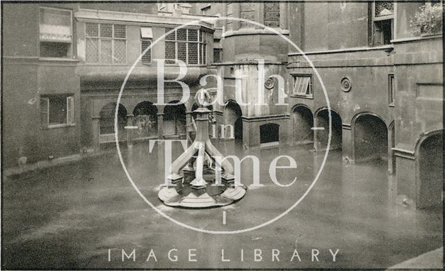 Interior of King's Spring in King's Bath, Bath before floor level dropped and centrepiece removed c.1920-1939