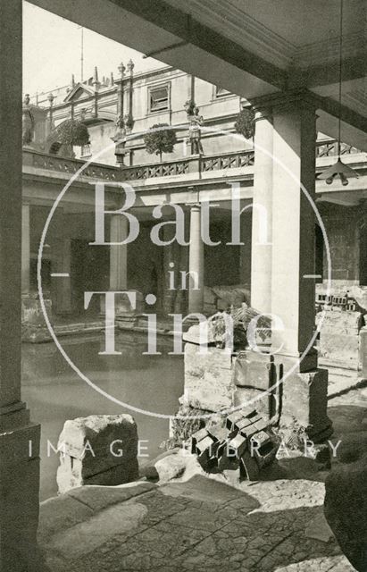 Roman Bath, view looking southwest in the Great Roman Bath, Bath c.1938