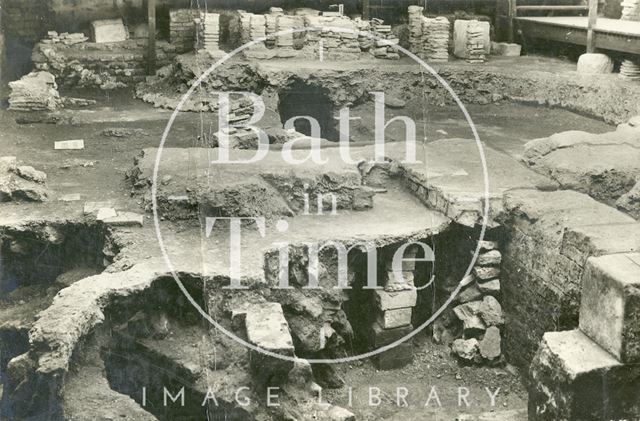 Roman remains at the Roman Baths, Bath 1920s - detail