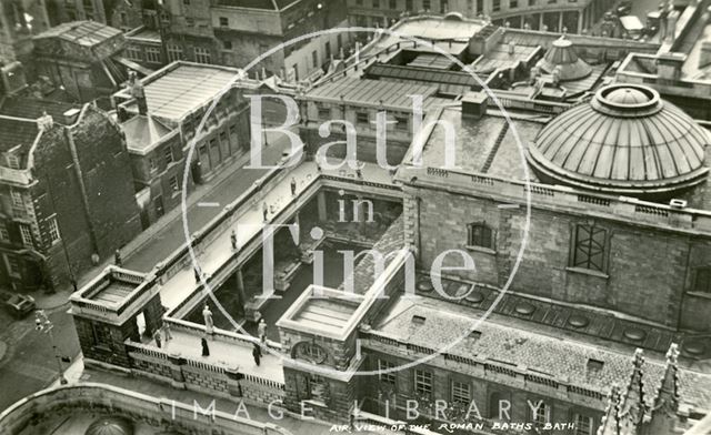 View of the Roman Baths and Pump Room from the tower of Bath Abbey c.1950?