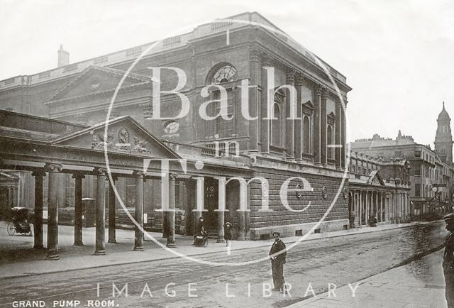 Pump Room, view of west end with Colonnade and front of King's and Queen's Baths, Bath c.1910