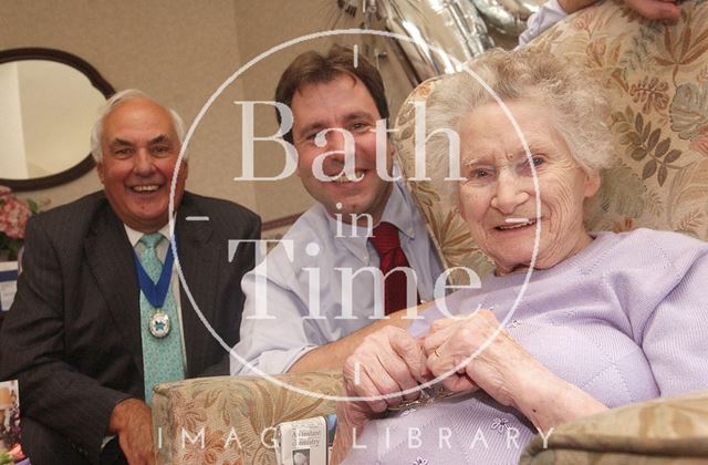 Mrs. Nancy Riddick celebrating her 100th birthday with M.P. Dan Norris and Councillor Ian Dewey 2006